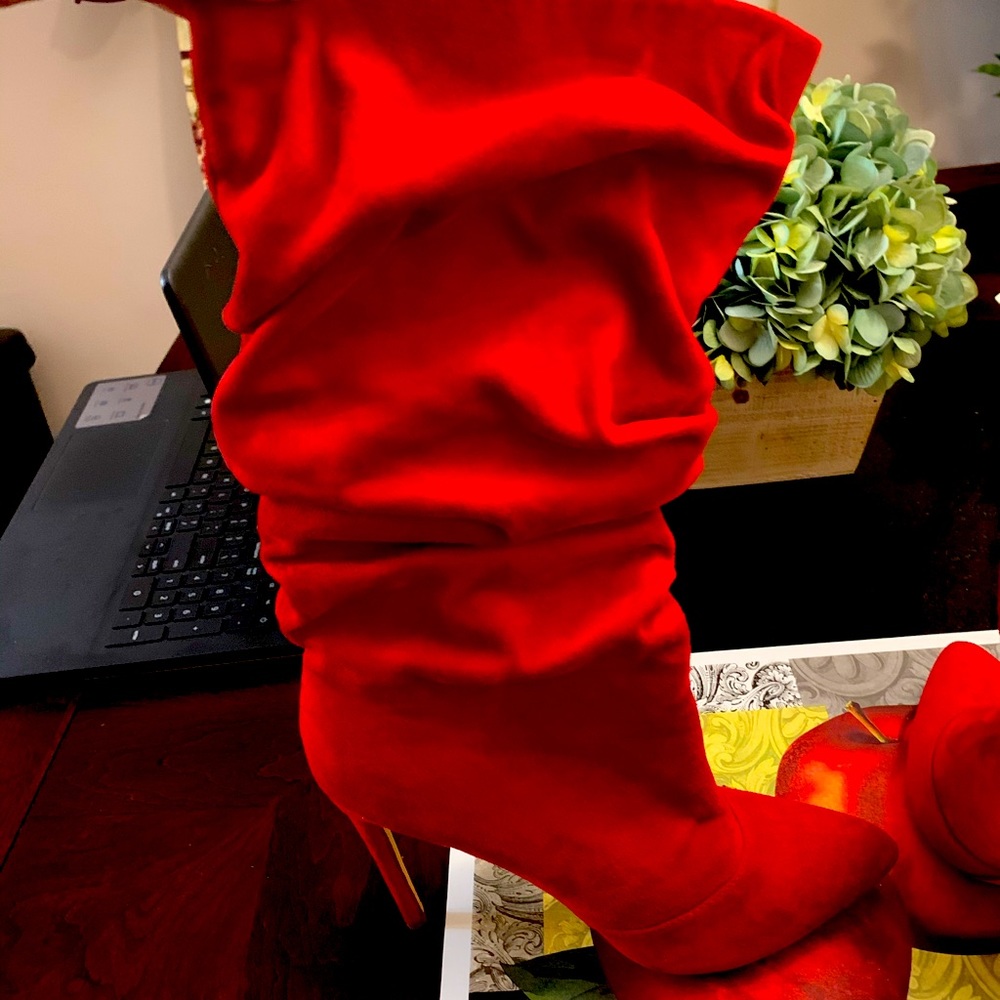 Red knee high boots